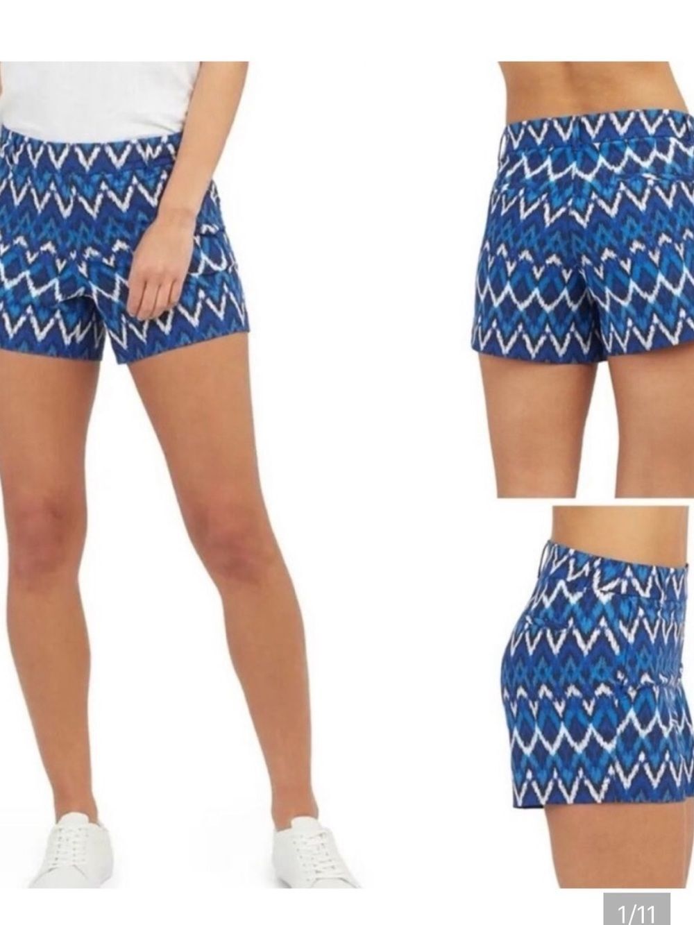 Spanx Sunshine Short Ikat Chevron Blue Stretch Womens Medium